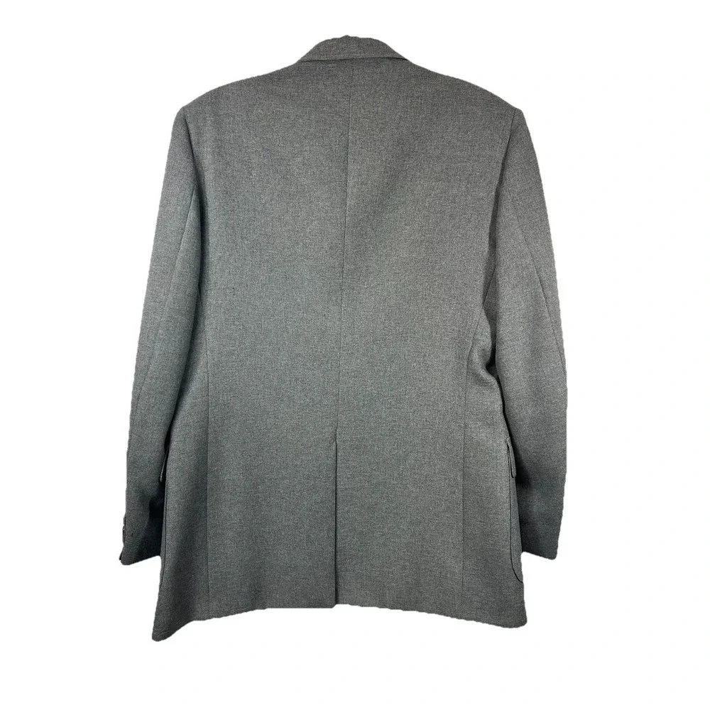 Vtg EDGEWORTH Gray Wool Blazer 42L Silver Crest Buttons Old Money‎ Dark Academia